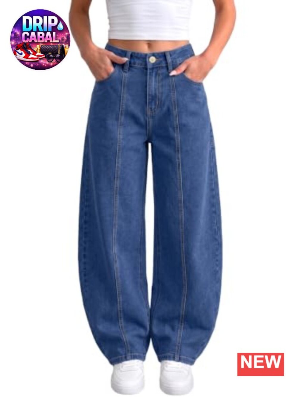 Women's High Waisted Wide Leg Baggy Barrel Jeans Trendy Stretchy Denim Pants